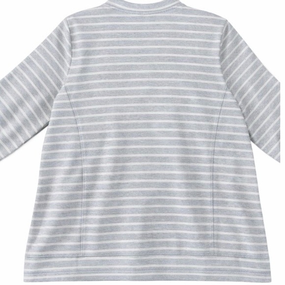 LL Bean Zip Up Top 2X Womens Gray Stripe Stretch Casual Pockets Layering Shirt - Picture 3 of 6